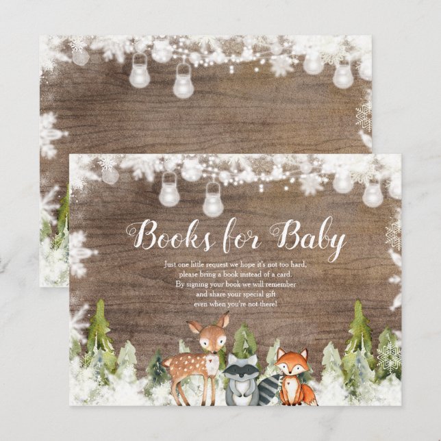 Carte Postale Animaux d'hiver Wood Snowflakes Livres pour bébé (Devant / Derrière)
