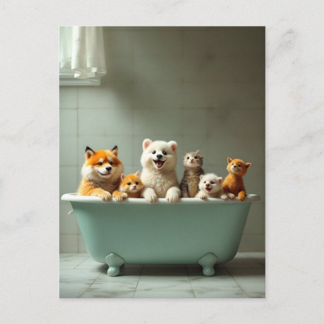 Carte Postale Animaux drôles dans la baignoire (Devant)