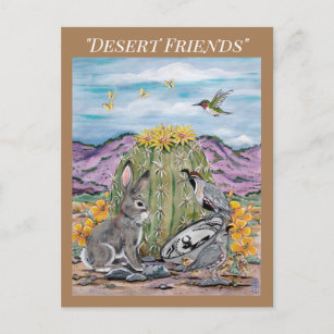 Carte Postale Animaux du sud-ouest du désert Faune Lapin Cactus 
