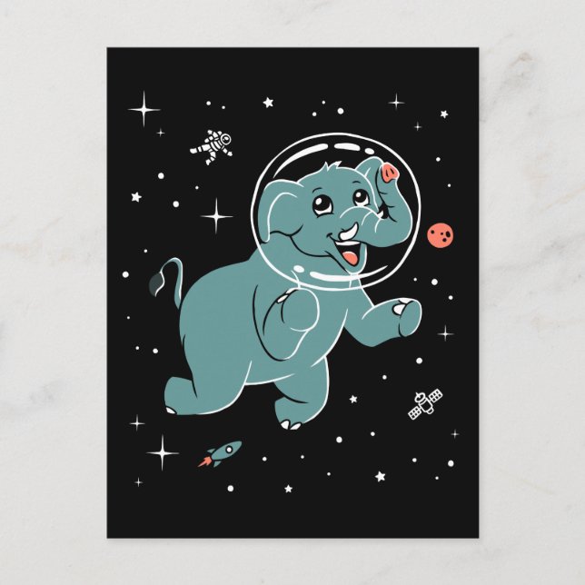 Carte Postale Animaux éléphants dans l'espace (Devant)