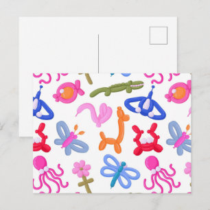 Carte Postale Animaux en Ballon Mignons Motif Coloré pour Enfant