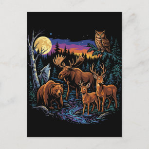 Carte Postale Animaux fauniques forestiers vintage Moose Ours Lo