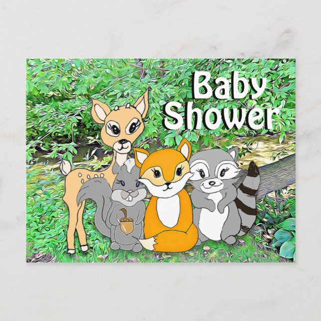 Carte Postale Animaux forestiers Baby shower des créatures fores (Devant)