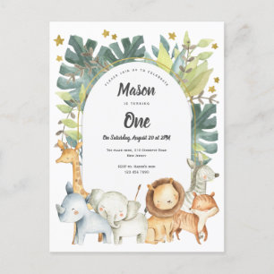 Carte Postale Animaux, Jungle invitation de premier anniversaire