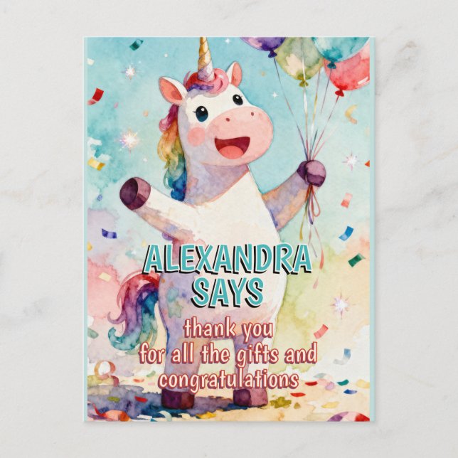 Carte Postale Animaux pour Anniversaire d'Enfant - Licorne Migno (Devant)