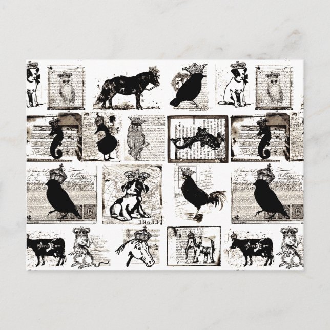 Carte Postale Animaux Royaux vintages Noirs Et Blancs (Devant)