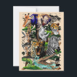 Carte Postale Animaux sauvages de la Savane africaine<br><div class="desc">African Savanna Wild Animals assemblés pour composer un bel Arrière - plan naturel,  avec : girafe,  rhinocéros,  gazelle,  éléphant,  zèbre,  crocodile,  caméléon,  léopard,  guépard. Vecteur original Art graphique Copyright BluedarkArt TheChameleonArt.</div>