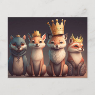 Carte Postale Animaux sauvages portant des couronnes
