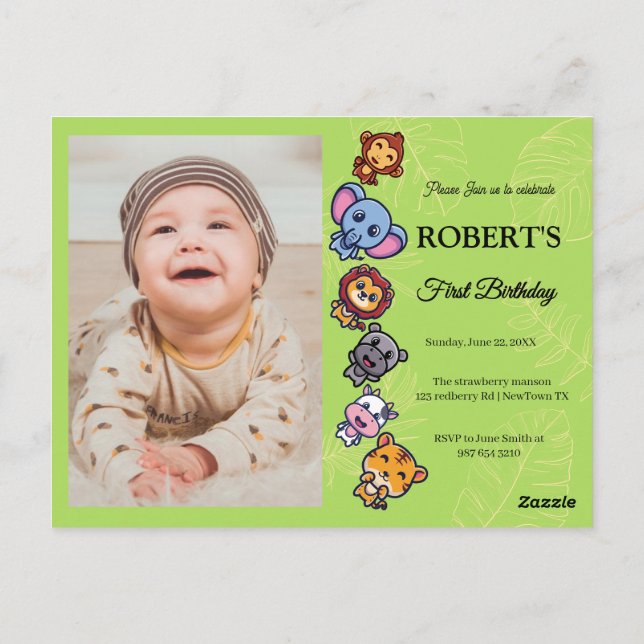 Carte Postale animaux sauvages premier anniversaire (Dos)