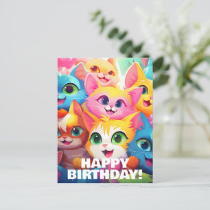 Carte Postale Anime drôles de chatons miaulent un anniversaire f