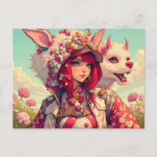 Carte Postale Anime fille avec créature imaginaire, post-croisem