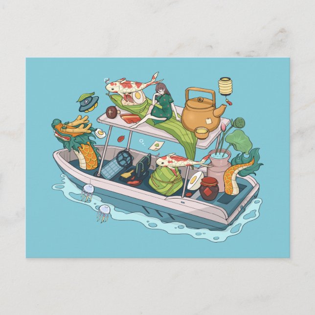 Carte Postale anime fille dragon bateaux légumes (Devant)
