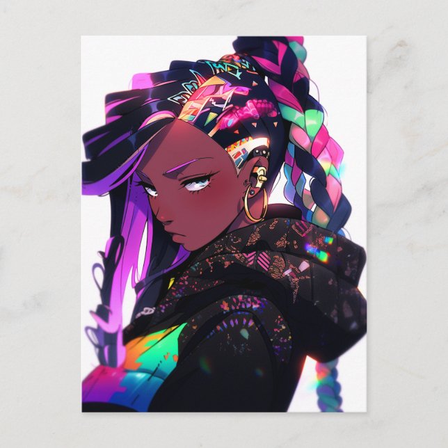 Carte Postale Anime Girl African American Art (Devant)