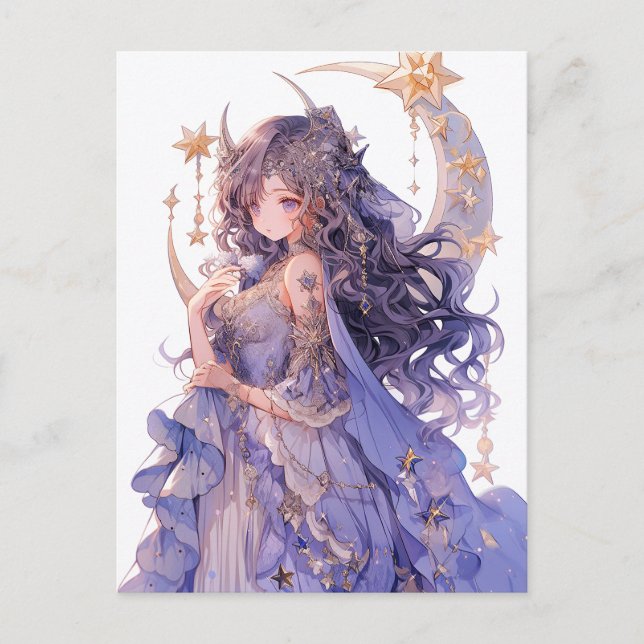 Carte Postale Anime Girl Purple Moon Princess Imaginaire Art (Devant)