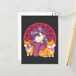Carte Postale Anime Girl with Dogs
