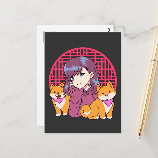 Carte Postale Anime Girl with Dogs (Devant/Arrière en situation)