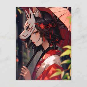Carte Postale Anime Kitsune Girl Cute Fox Imaginaire Art