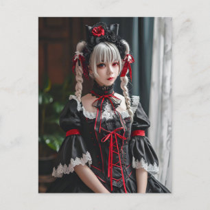 Carte Postale Anime Maid Élégante avec Oreilles de Chat