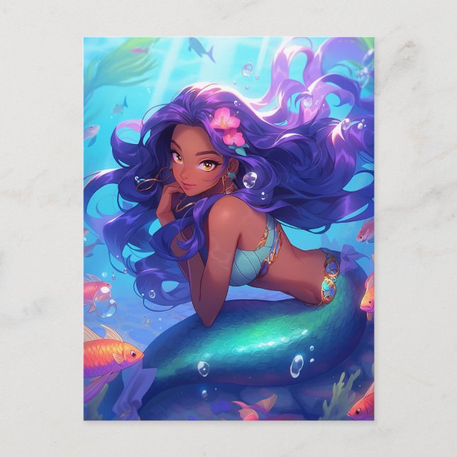 Carte Postale Anime Mermaid Girl Imaginaire Art (Devant)