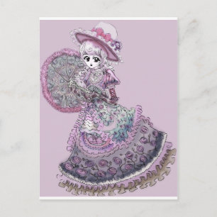 Carte Postale Anime rose victorienne fille gothique Lolita Vinta