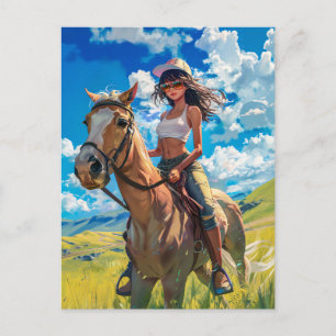 Carte Postale Anime Voyage à cheval à travers la nature