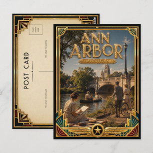 Carte Postale Ann Arbor Michigan Art Déco Vintage de l'Âge d'Or