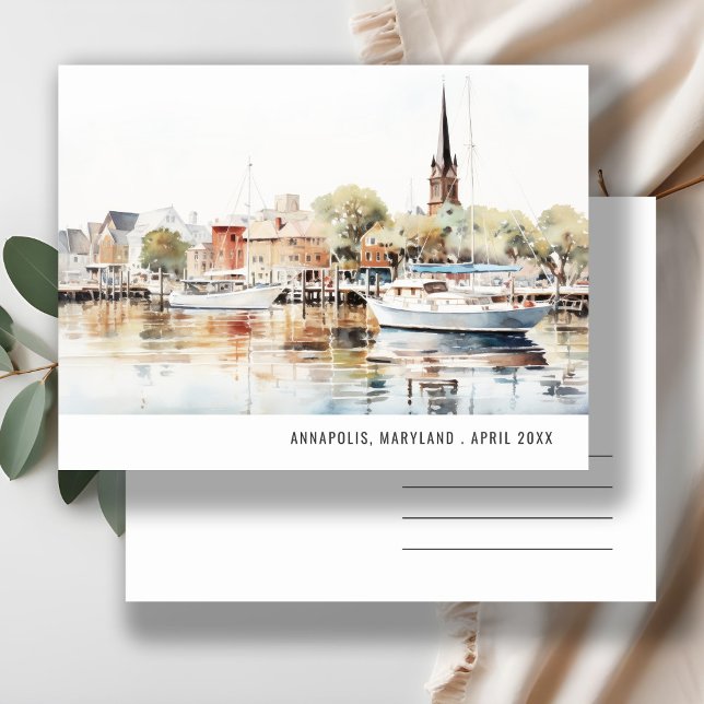 Carte Postale Annapolis Maryland Élégant Aquarelle Voyage (Créateur téléchargé)