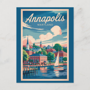 Carte Postale Annapolis Maryland Skyline Travel Art Vintage