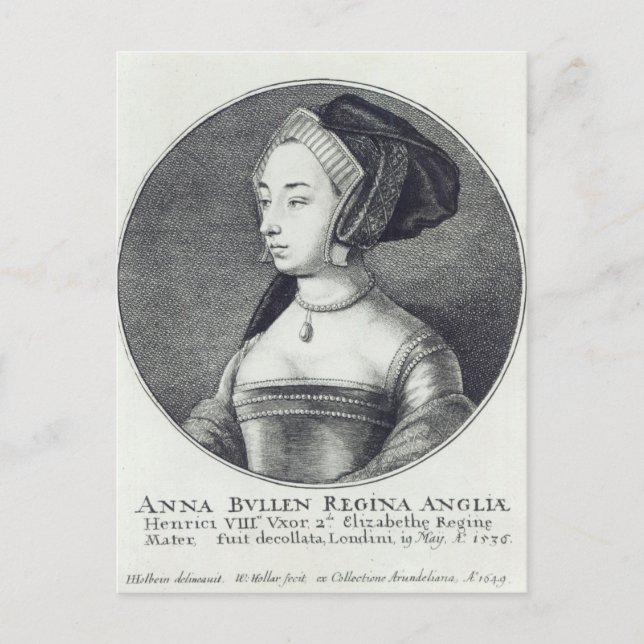 Carte Postale Anne Boleyn, gravée par Wenceslaus Hollar, 1649 (Devant)