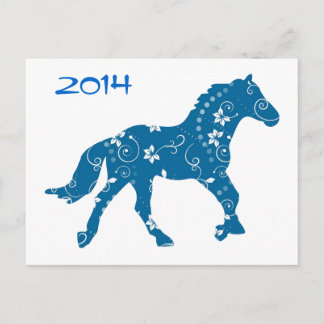 Carte postale Année bleue et blanche du cheval