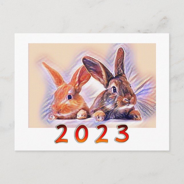 Carte Postale Année chinoise du lapin 2023 art stylisé (Devant)