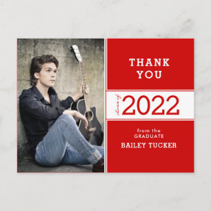 Carte Postale Année de classe Bright Red Photo Graduation Merci