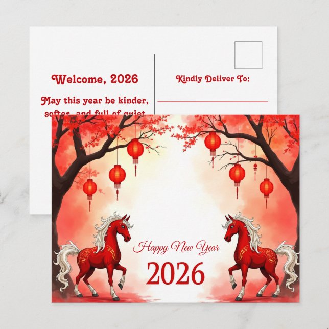 Carte Postale Année du cheval 2026 (Devant / Derrière)