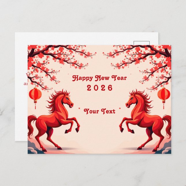 Carte Postale Année du cheval 2026 (Devant / Derrière)