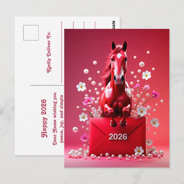 Carte Postale Année du cheval 2026 (Devant / Derrière)