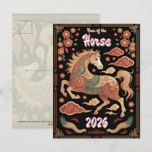 Carte Postale Année du Cheval Chinois Zodiaque Nouvel An Lunaire