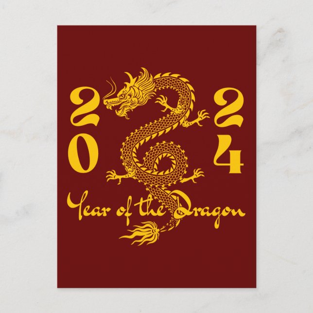 Carte Postale Année du Dragon en Or (Devant)