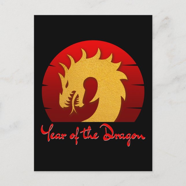 CARTE POSTALE ANNÉE DU DRAGON OR ROUGE (Devant)
