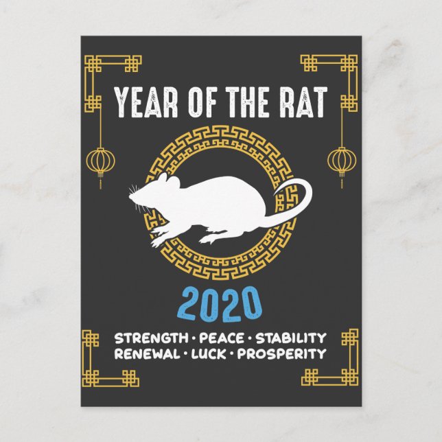 Carte Postale Année Zodiaque chinoise du Rat 2020 Inspirational (Devant)