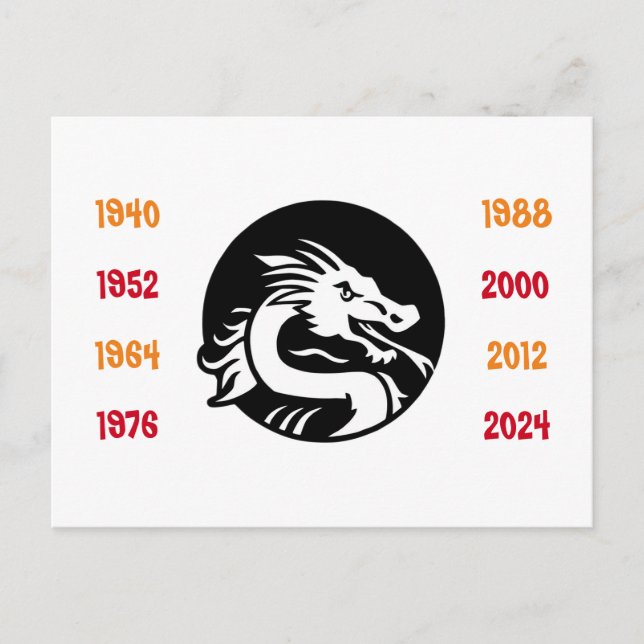 Carte Postale Années chinoises du Dragon 1940 à 2024 (Devant)