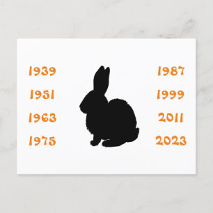 Carte Postale Années chinoises du lapin 1939 à 2023