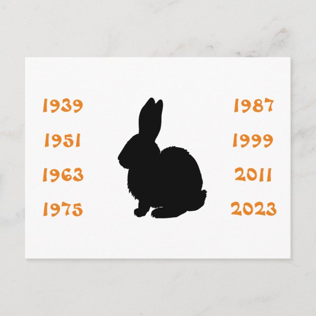 Carte Postale Années chinoises du lapin 1939 à 2023 (Devant)