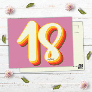 Carte Postale Anniversaire 18 ans dix-huit ans Rose Moderne Rétr