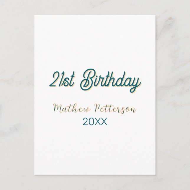 Carte Postale anniversaire 21 ans bleu orange stylé boho rétro n (Devant)