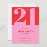 Anniversaire 21 ans minimaliste moderne rose rouge