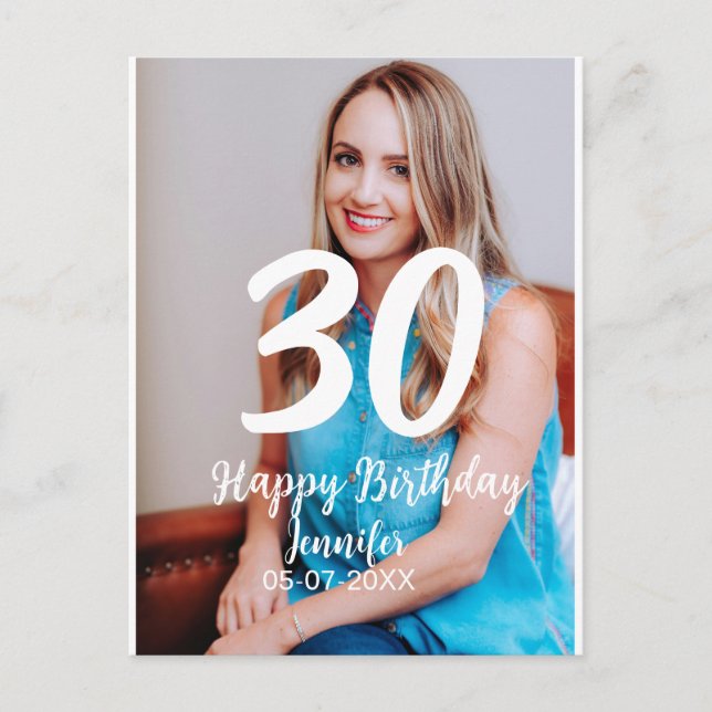 Carte Postale anniversaire 30 ans ajouter nom date année photo b (Devant)