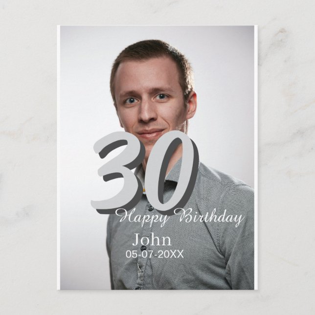 Carte Postale anniversaire 30 ans ajouter nom date année photo b (Devant)