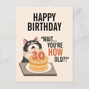 Carte Postale Anniversaire 30 ans Humour Chat Noir et Blanc Mign