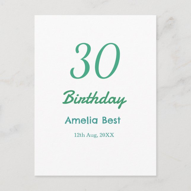 Carte Postale ANNIVERSAIRE 30 ANS NOM DATE GRAS RÉTRO turquoise  (Devant)