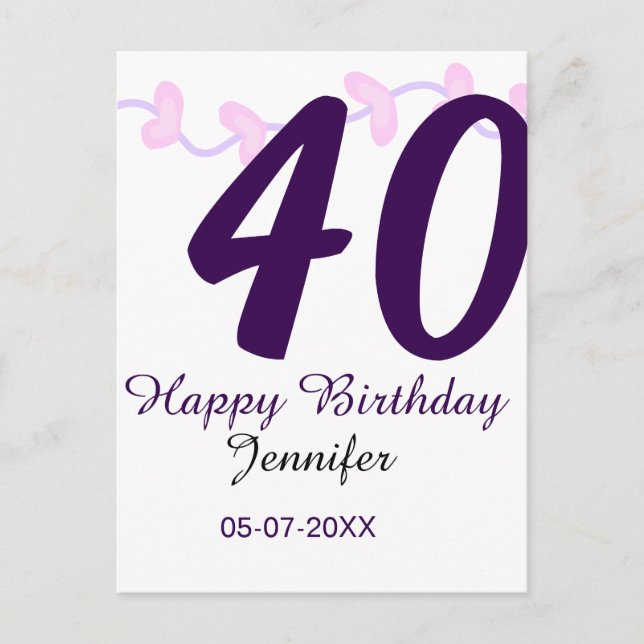 Carte Postale anniversaire 40 ans ajouter nom date année épingle (Devant)